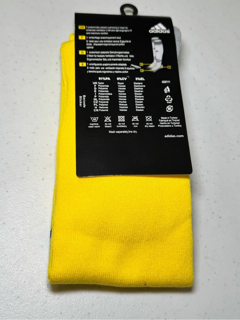 Adidas football Socks Yellow with 3 Blue stripes New EU 40-42 US 7-8 1/2 Size